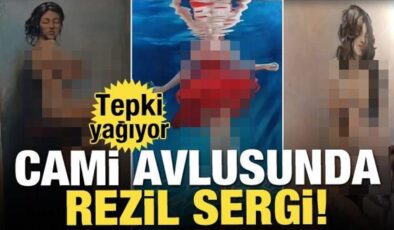 Cami avlusunda rezil sergi! Tepki yağıyor
