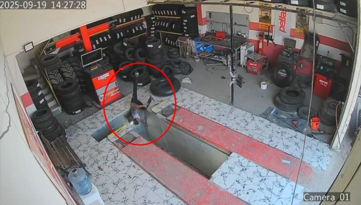 Çırak tamir çukuruna düştü! Saniye saniye kamerada