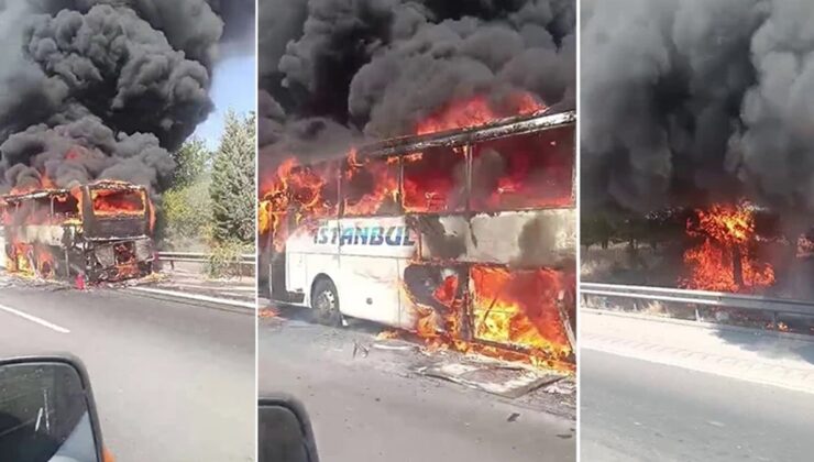 İstanbul'a giden otobüs alev alev yandı