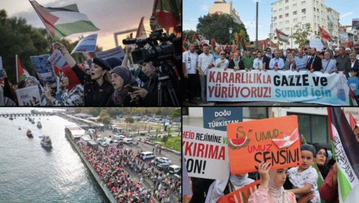 İstanbul'da Küresel Sumud Filosu'na destek gösterisi