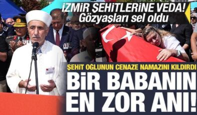 İzmir şehitlerine veda! Baba, şehit oğlunun cenaze namazını kıldırdı, gözyaşları sel oldu!
