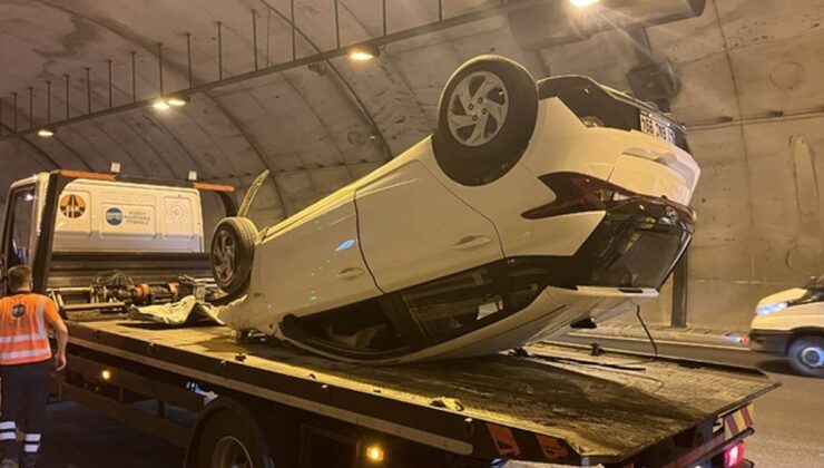 Kocaeli’de tünelde meydana gelen kazada otomobil takla attı