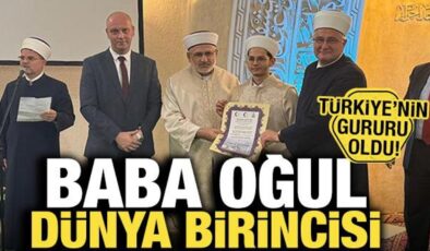 Uşaklı hafız Talha Çuhadar babası gibi dünya birincisi oldu