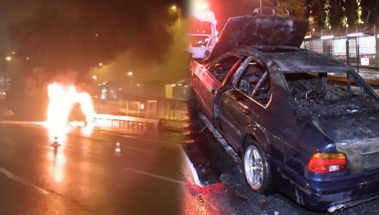 15 Temmuz Şehitler Köprüsü'nde yanan otomobil küle döndü