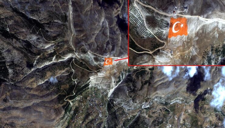 Ahır Dağı zirvesine işlenen Türk bayrağı Göktürk-1 ile uzaydan görüntülendi