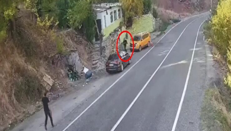 Dağdan kopan kaya parçasından son anda kurtuldu!