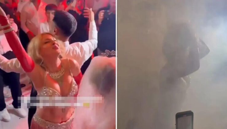 Düğündeki görüntüler olay oldu! Gelinden damada dansöz jesti