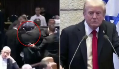 İsrail Meclisi’nde konuşan ABD Başkanı Trump’a protesto