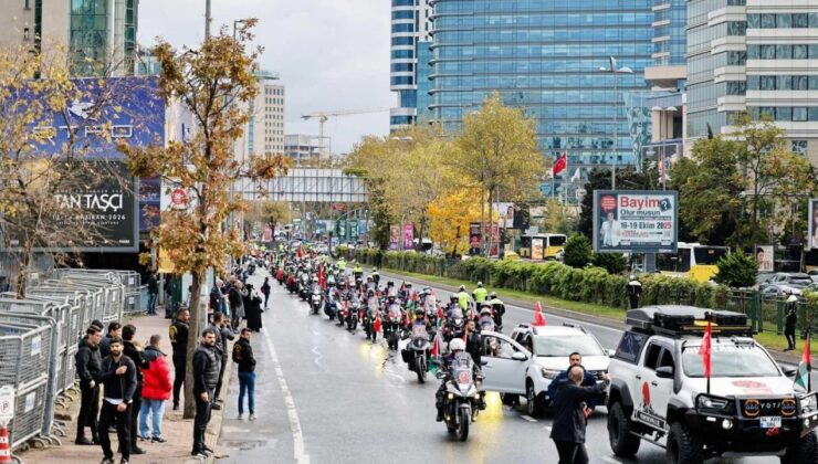 İstanbul’da yüzlerce motosiklet ve araçla büyük Gazze konvoyu