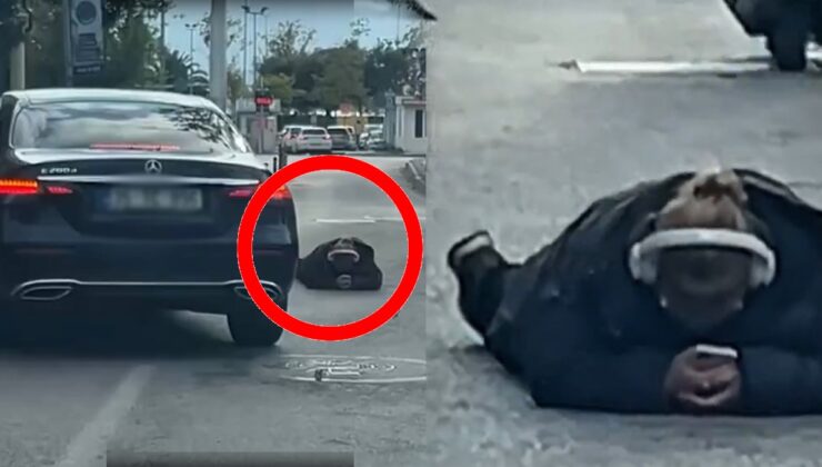 İstanbul'da garip dakikalar: Yolun ortasına uzanıp reels kaydırdı!