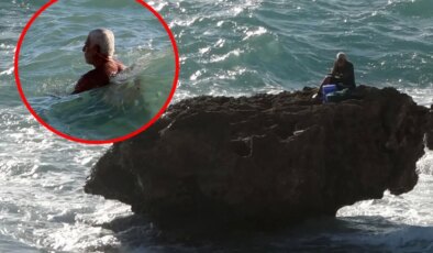 Kayalıkta mahsur kaldı, ekipleri beklemekten sıkılınca kendi kendini kurtardı