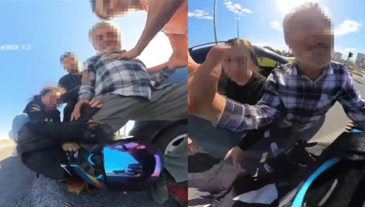 Motokurye, direksiyondaki sürücüyü yumrukladı