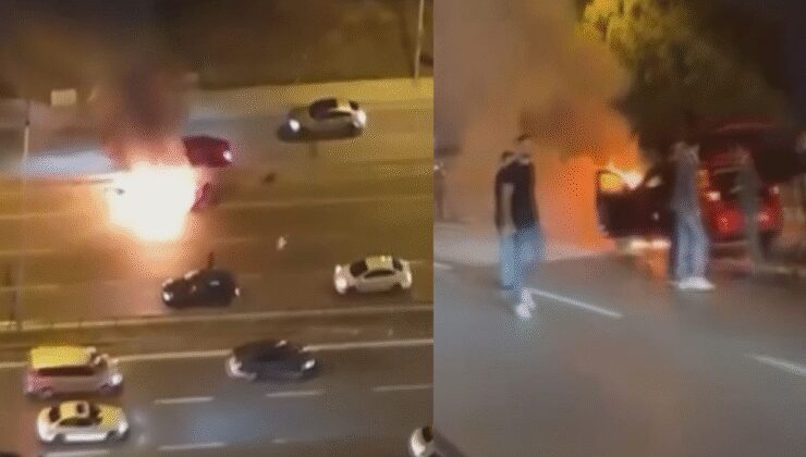 Pendik'te seyir halindeki otomobil alev topuna döndü