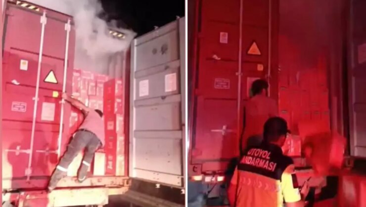 Seyir halindeki tır alev aldı: Makarnaları dorseden atarak kurtarmaya çalıştı