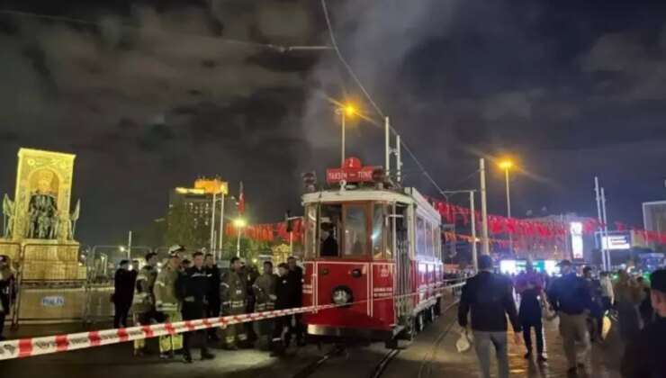 Taksim tramvayında korkutan yangın