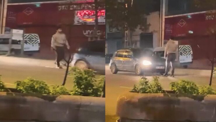 Yolda ilerleyen araca yumruk attı; uyaranlara bıçak çekti