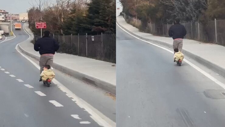 Akıl almaz görüntüler: Çocuğu scooterla trafiğe çıkarttı