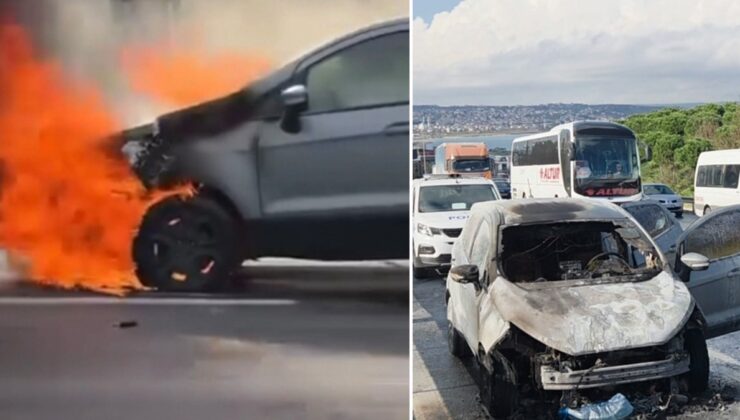 Büyükçekmece'de otomobil alev alev yandı