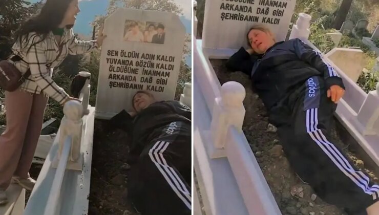 Eşinin mezarında toprağın üstüne yatarak hüngür hüngür ağladı