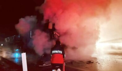 Hareket halindeki tır alev topuna döndü