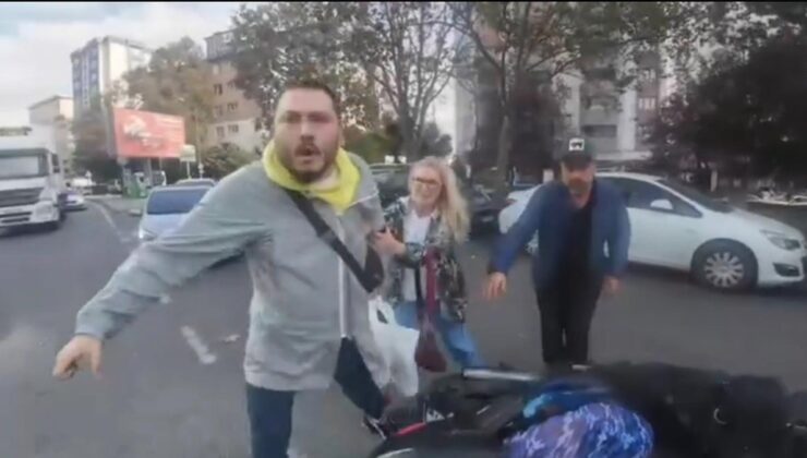İstanbul'da motosikletli kişiye tekme tokat saldırı