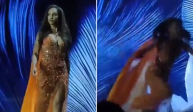 Kainat Güzeli Yarışması’nda Jamaikalı güzel sahneden düştü