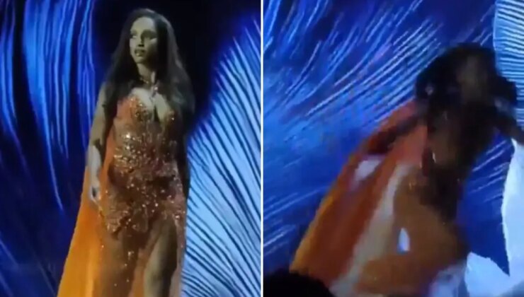 Kainat Güzeli Yarışması’nda Jamaikalı güzel sahneden düştü