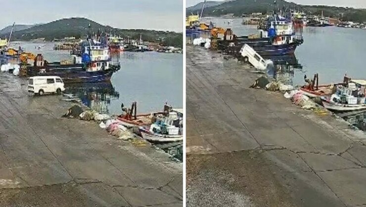 Kamyonet denize böyle uçtu! İşte o anlar