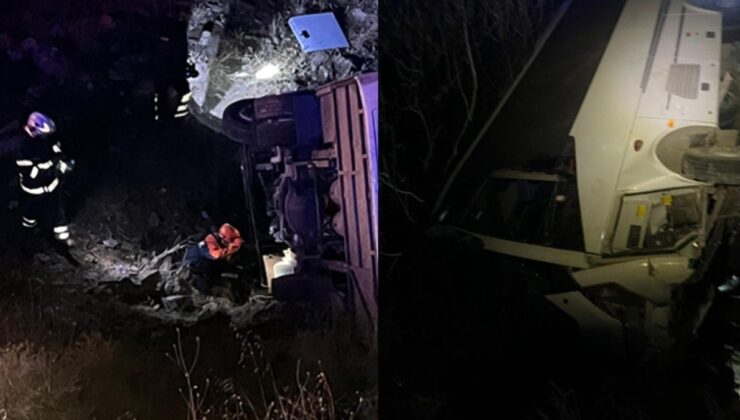 Maden işçilerini taşıyan midibüs uçuruma yuvarlandı: 15 yaralı
