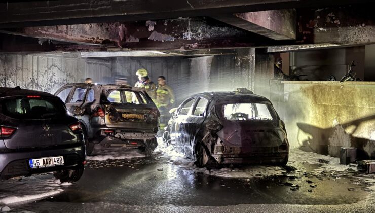 Otoparkta yangın paniği: 3 araç hasar gördü, 18 kişi tahliye edildi