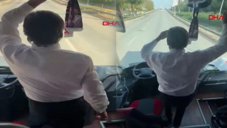 Taraftar otobüsü şoförü, direksiyonu bırakıp oynadı: Akılalmaz anlar kamerada