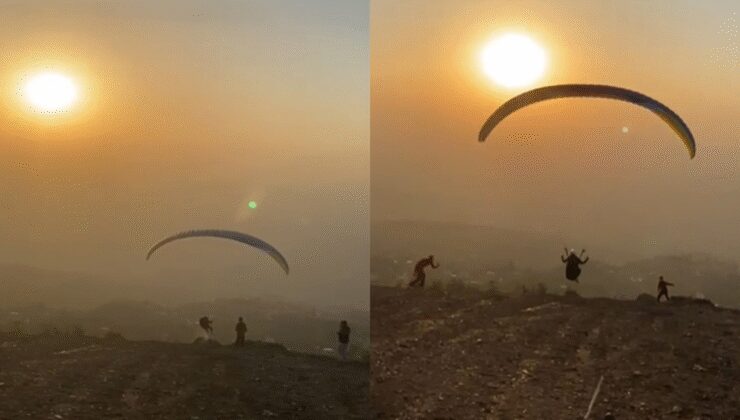 Yamaç paraşütçüsü kalkış sırasında felaketi yaşadı