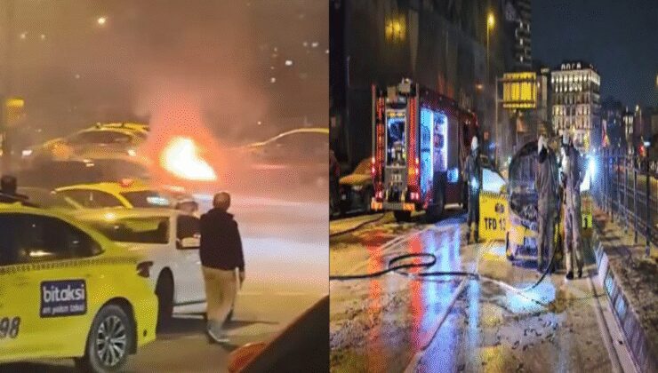 Beyoğlu'nda taksi yandı: 3 yolcu son anda kurtuldu
