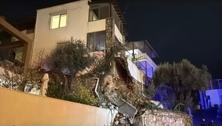 Bodrum’da sağanak; 1 evin istinat duvarı çöktü, yollar göle döndü