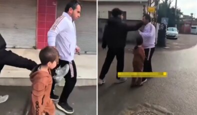 Çocuğunun gözü önünde tekme tokat dövdü