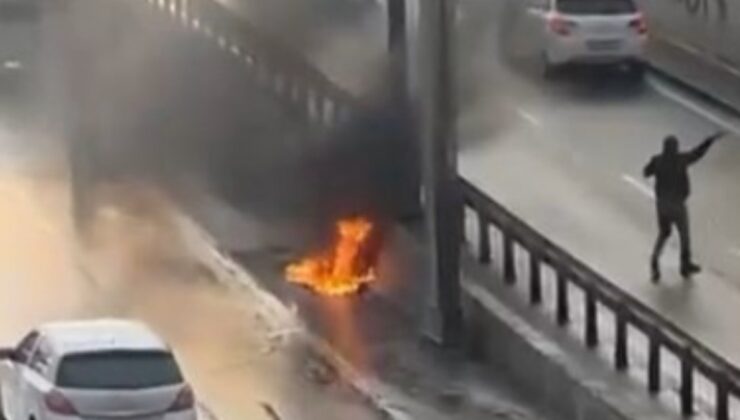 D-100’de seyir halindeki motosiklet alev alev yandı