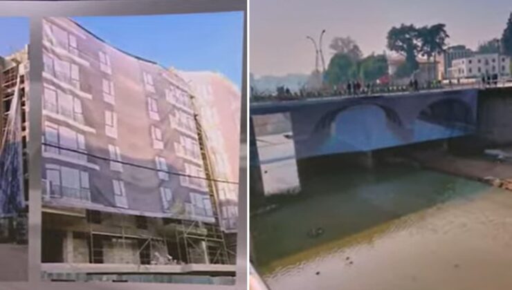 Hatay Erdoğan'a böyle hazırlandı: Ev ve köprü görünümlü brandalar asıldı!