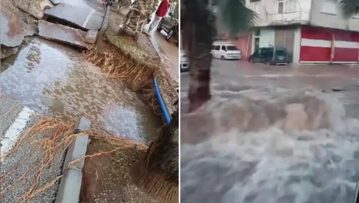 İçme suyu borusu patladı: 3 mahalle göle döndü, yol çöktü