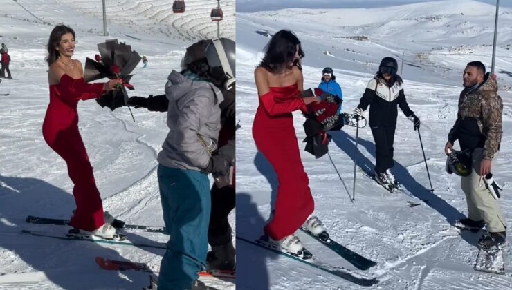 Kayak merkezinde kırmızı elbiseli kadını gören şaşırdı, yaptığı ise herkesi mest etti