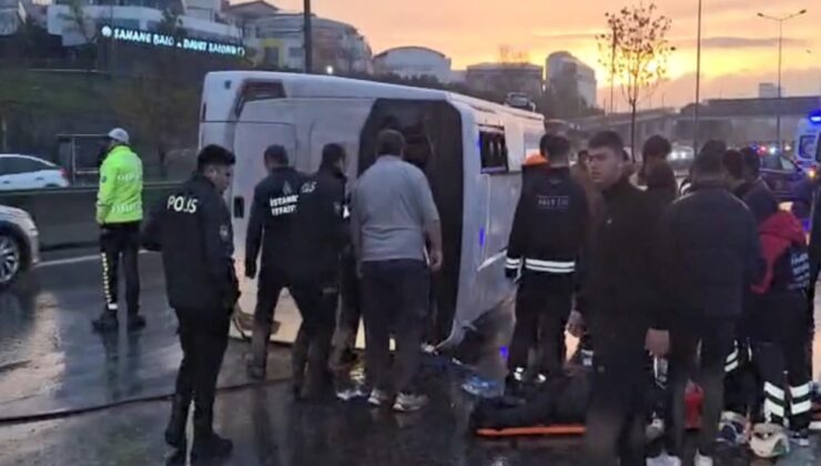 Maltepe D-100'de servis minibüsü devrildi: 2'si ağır 5 yaralı