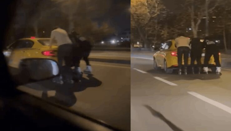 Maltepe'de 3 gencin akıl almaz paten yolculuğu kamerada