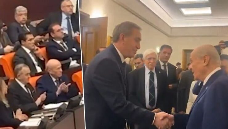 Meclis'te dikkat çeken anlar; Bahçeli alkışladı, Bakırhan çaya davet etti