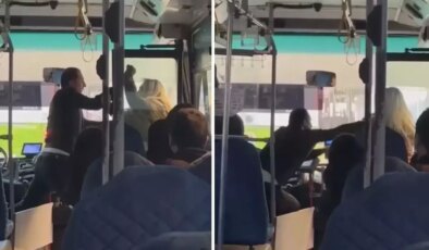 Otobüs şoförü ile kadın yolcu tekme ve yumruklarla birbirine girdi