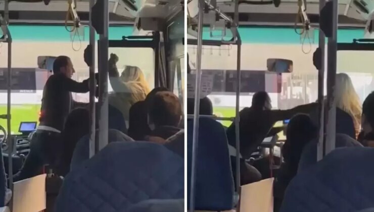 Otobüs şoförü ile kadın yolcu tekme ve yumruklarla birbirine girdi