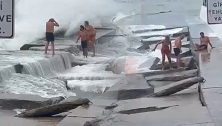 Caddebostan’da  lodosta yüzmeye çalıştılar! Dalgalar kıyıya vurunca bacakları kırıldı