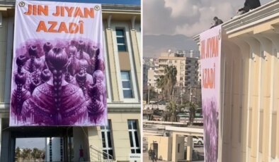 DEM Partili Cizre Belediyesi’ne asılan pankartı polis indirdi