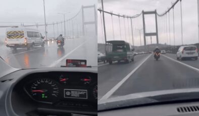 Fırtınada köprüyü geçmeye çalışan motosikletlileri araçlar korudu