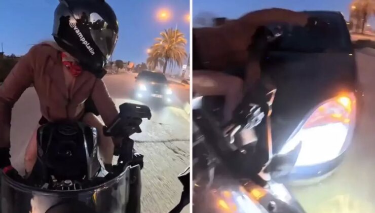Kadın motosikletliye, arkadan gelen otomobil çarptı