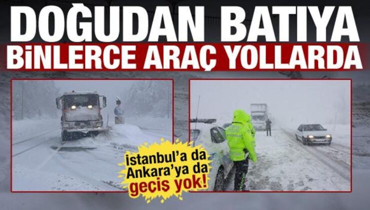 Kar yolları kilitledi: İstanbul ve Ankara yönüne geçit yok! Yüzlerce araç yollarda mahsur