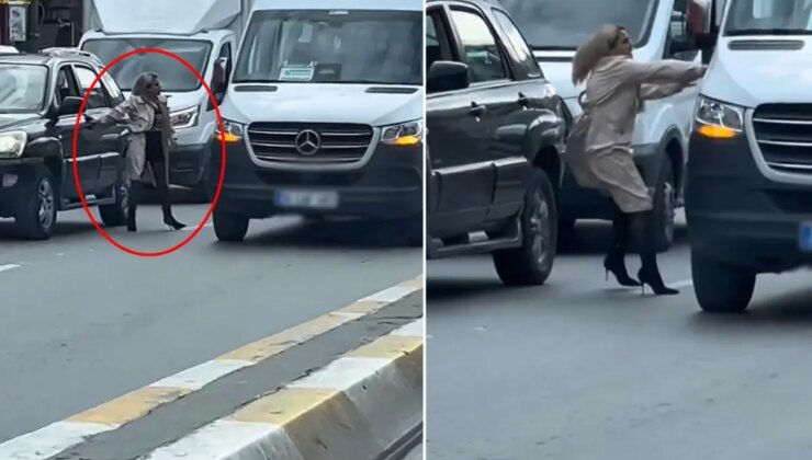 Lüks cipinden inip topuklu çizmeleriyle trafiği birbirine kattı